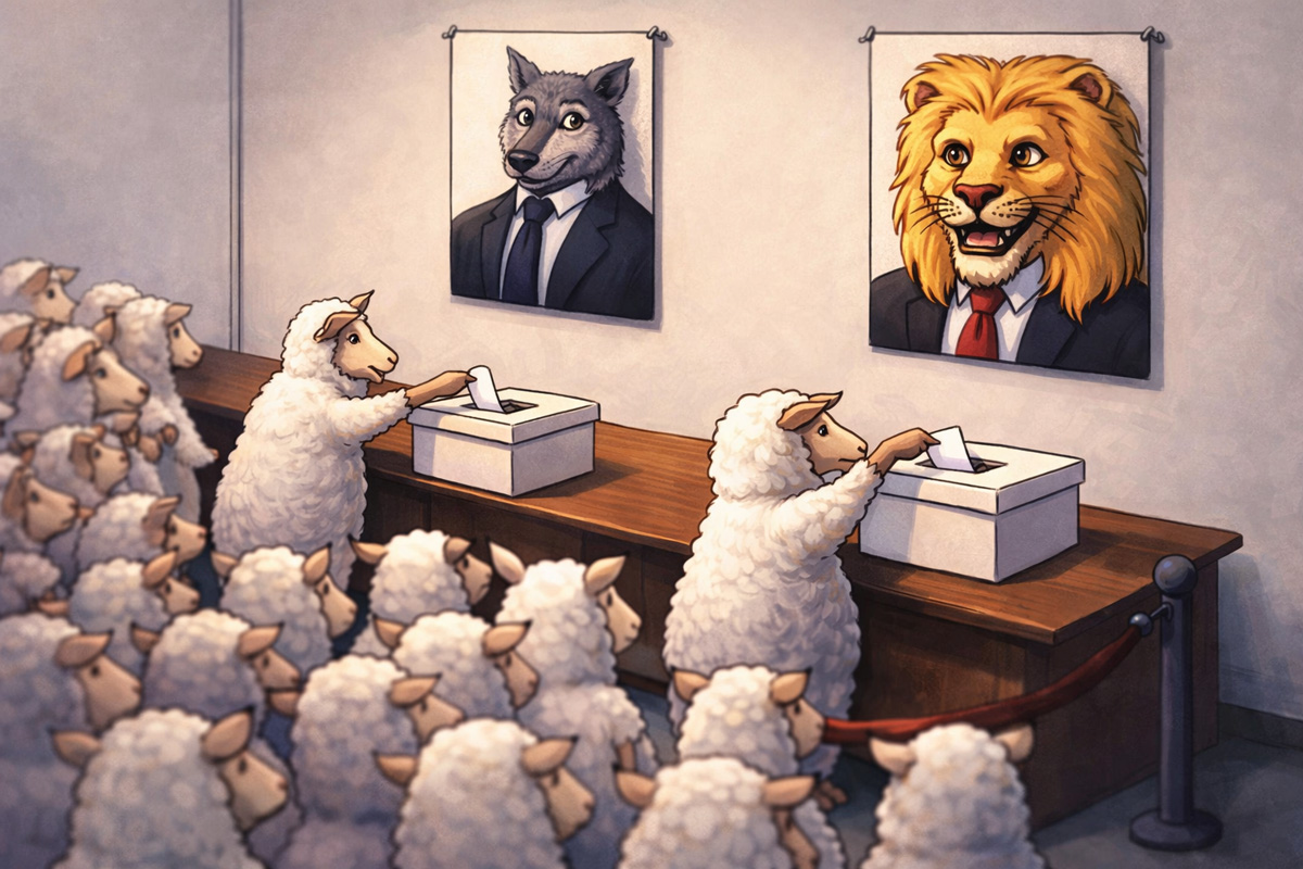 The sheep vote on the important issue of who will eat them for lunch.